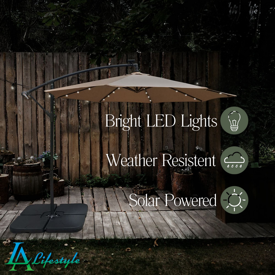 LA Lifestyle Large Cantilever Umbrella With Solar LED lights (including base)