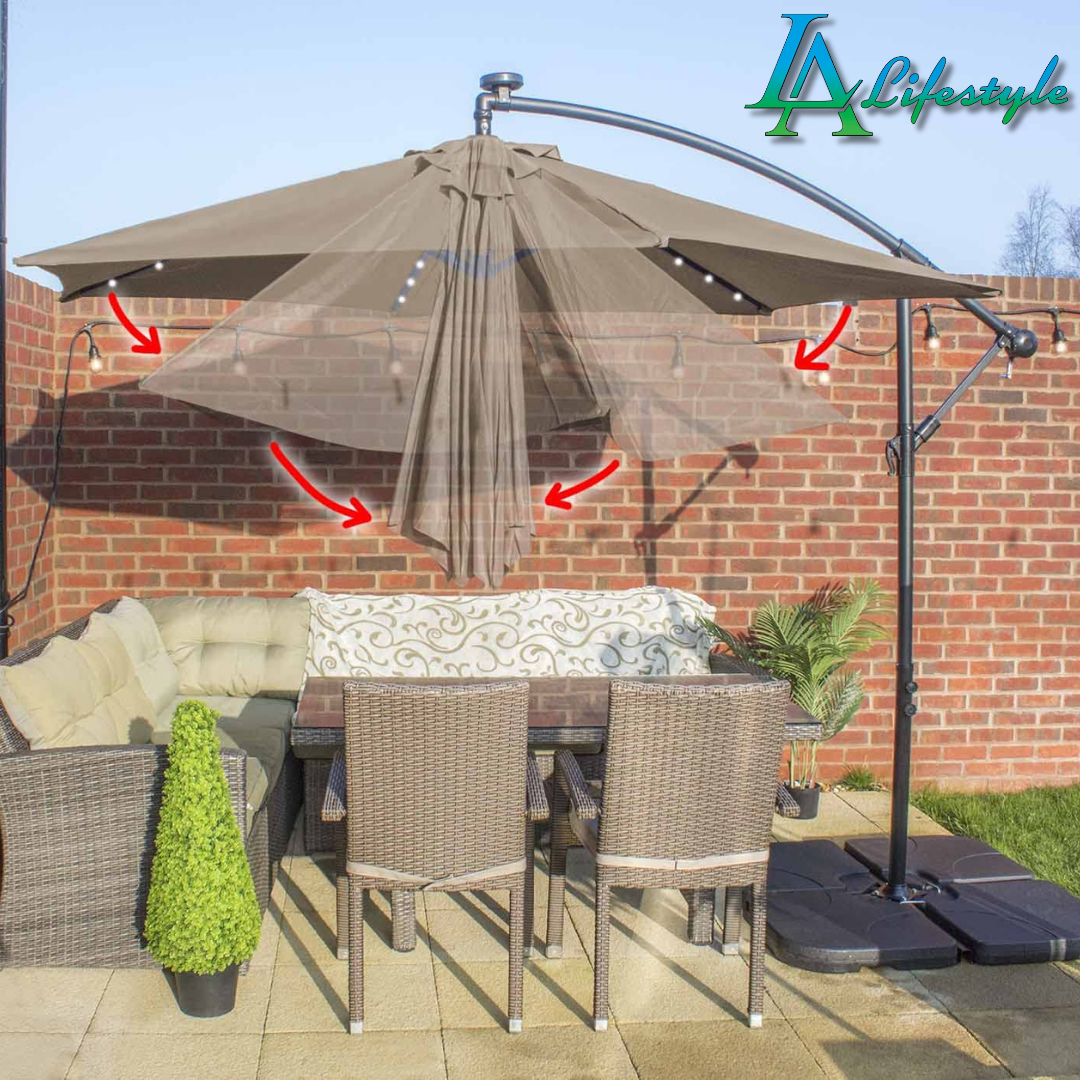LA Lifestyle Large Cantilever Umbrella With Solar LED lights (including base)