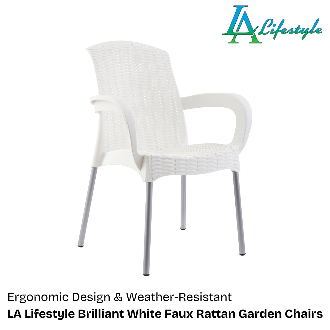 LA Lifestyle Brilliant White Faux Rattan Garden Chairs
