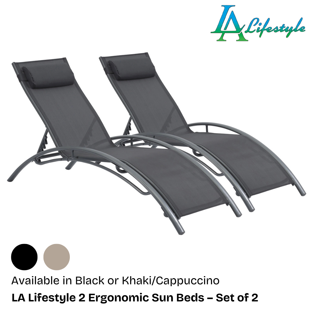 LA Lifestyle Black Garden Sun Lounger with Removable Pillow (Set of 2)