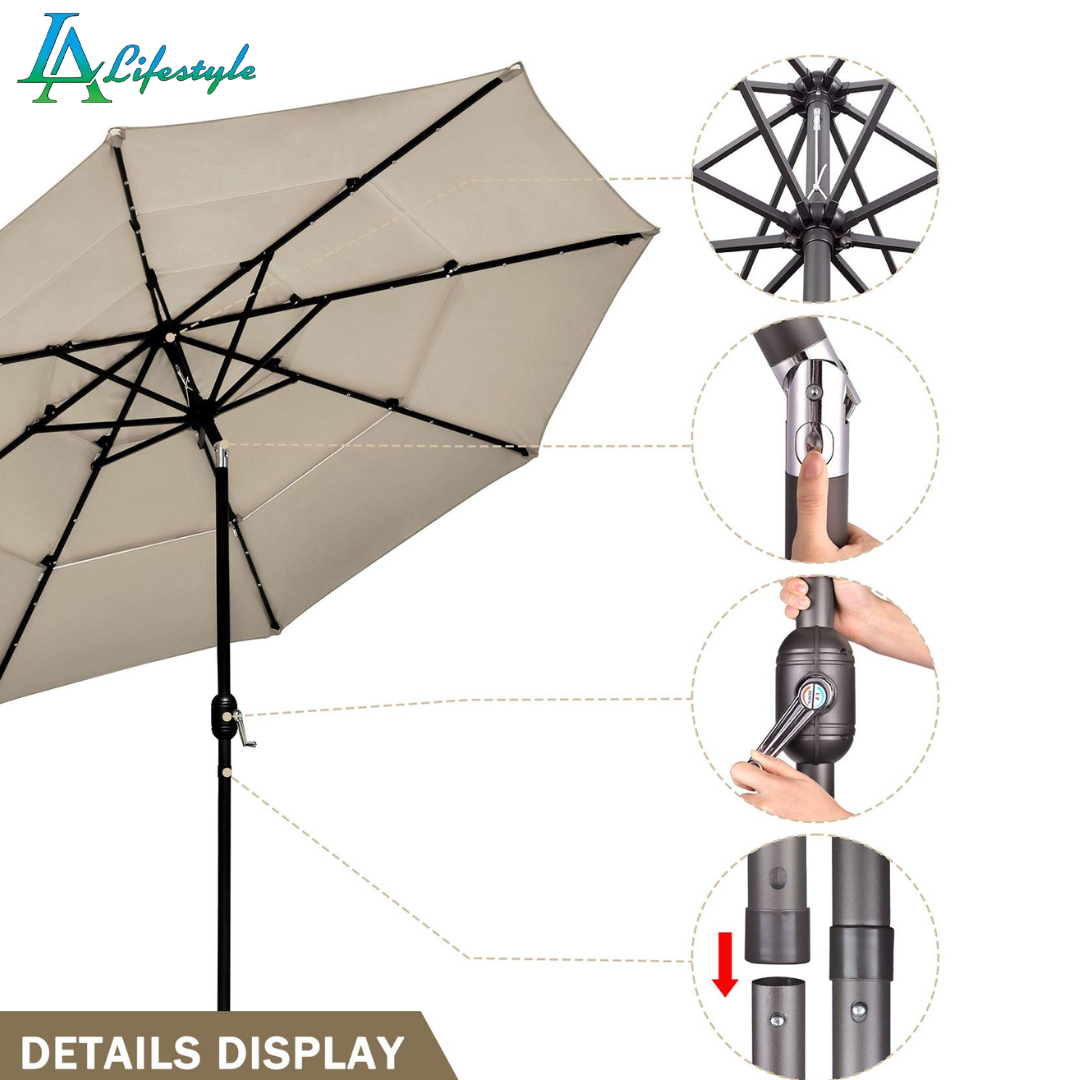 LA Lifestyle Medium Garden Table Umbrella With LED Solar Lights