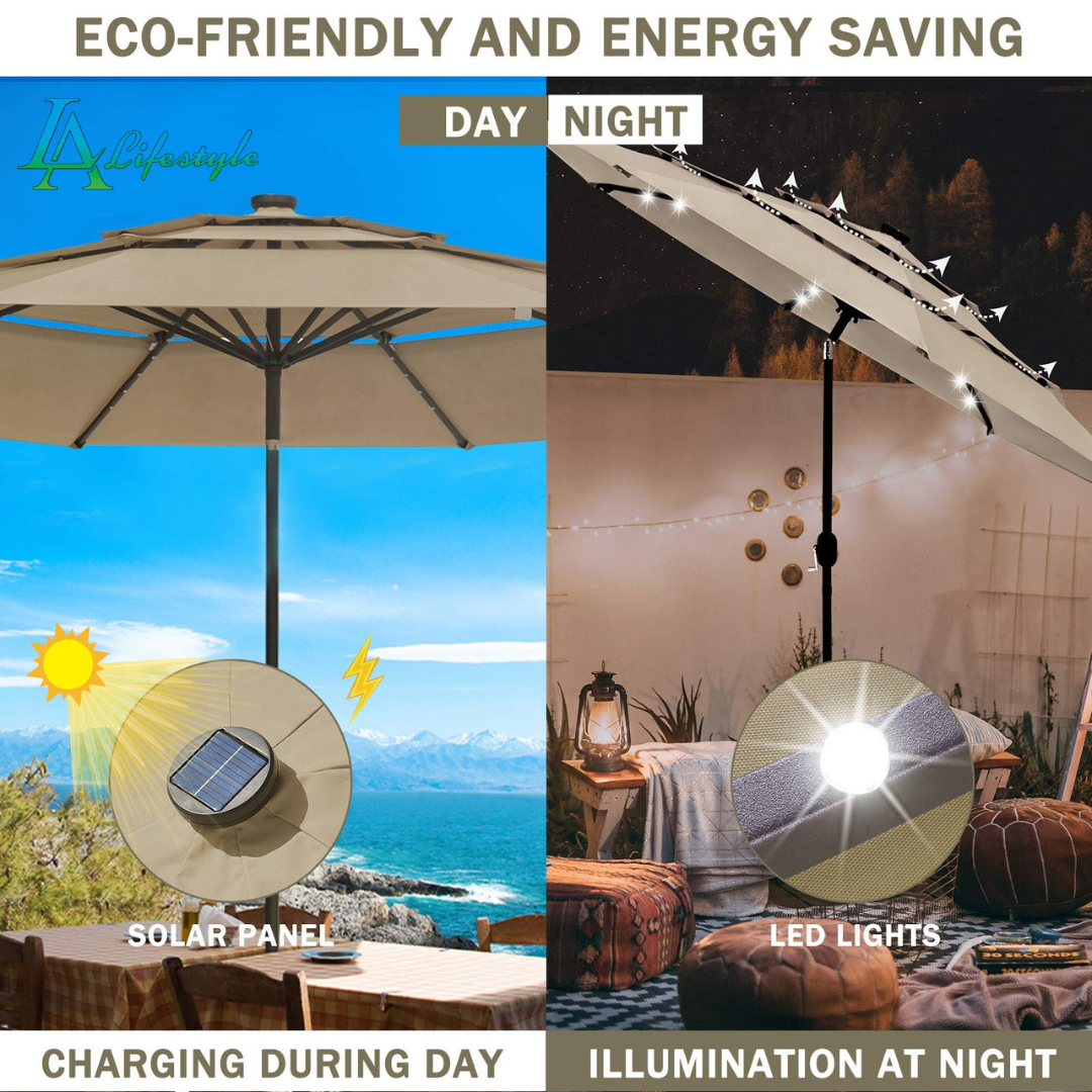 LA Lifestyle Medium Garden Table Umbrella With LED Solar Lights