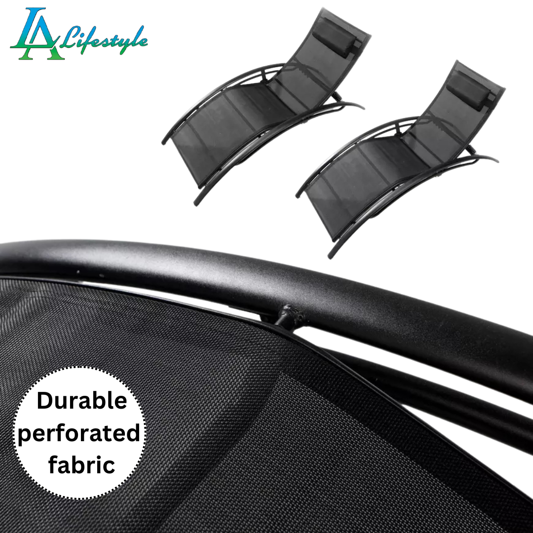 LA Lifestyle Black Garden Sun Lounger with Removable Pillow (Set of 2)