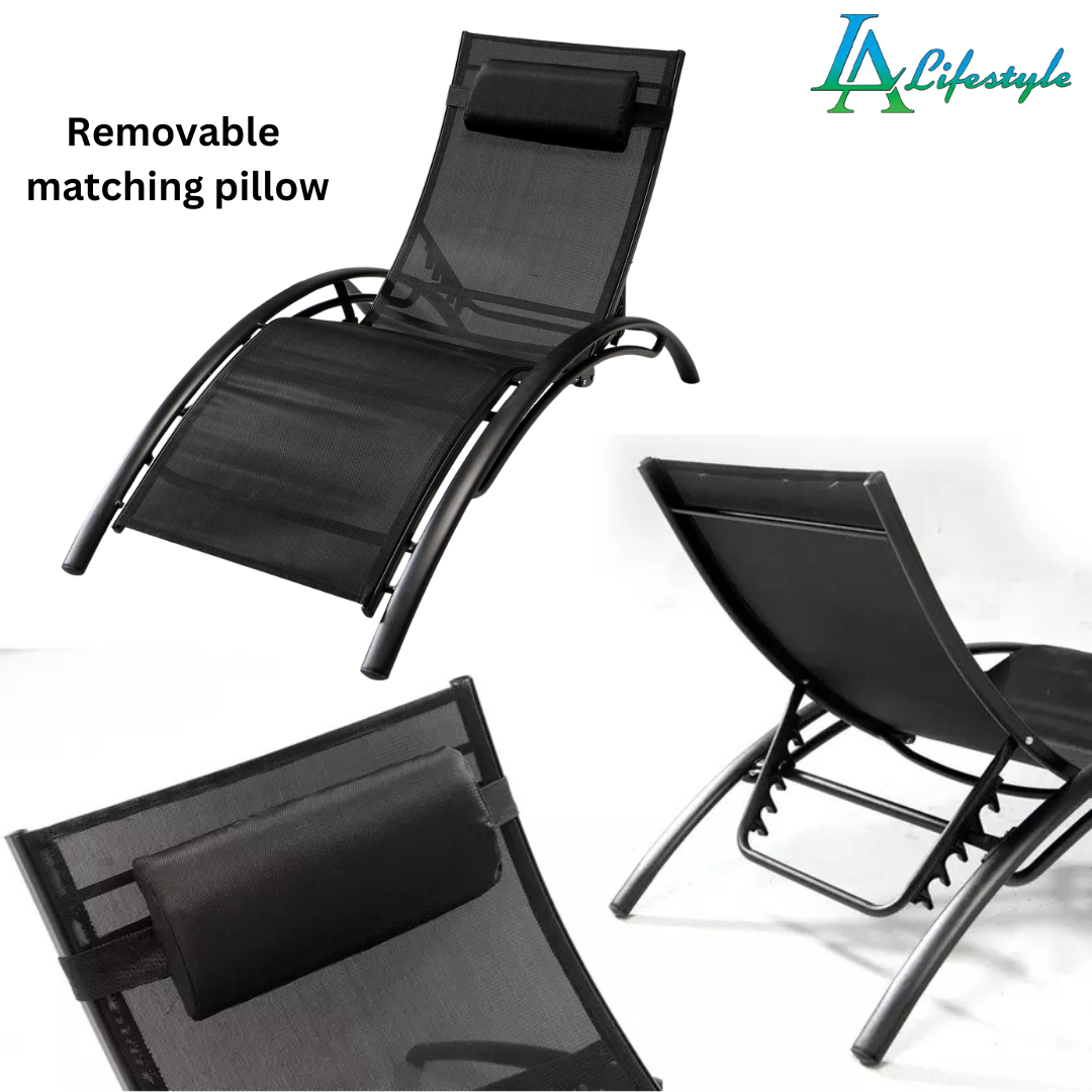 LA Lifestyle Black Garden Sun Lounger with Removable Pillow (Set of 2)