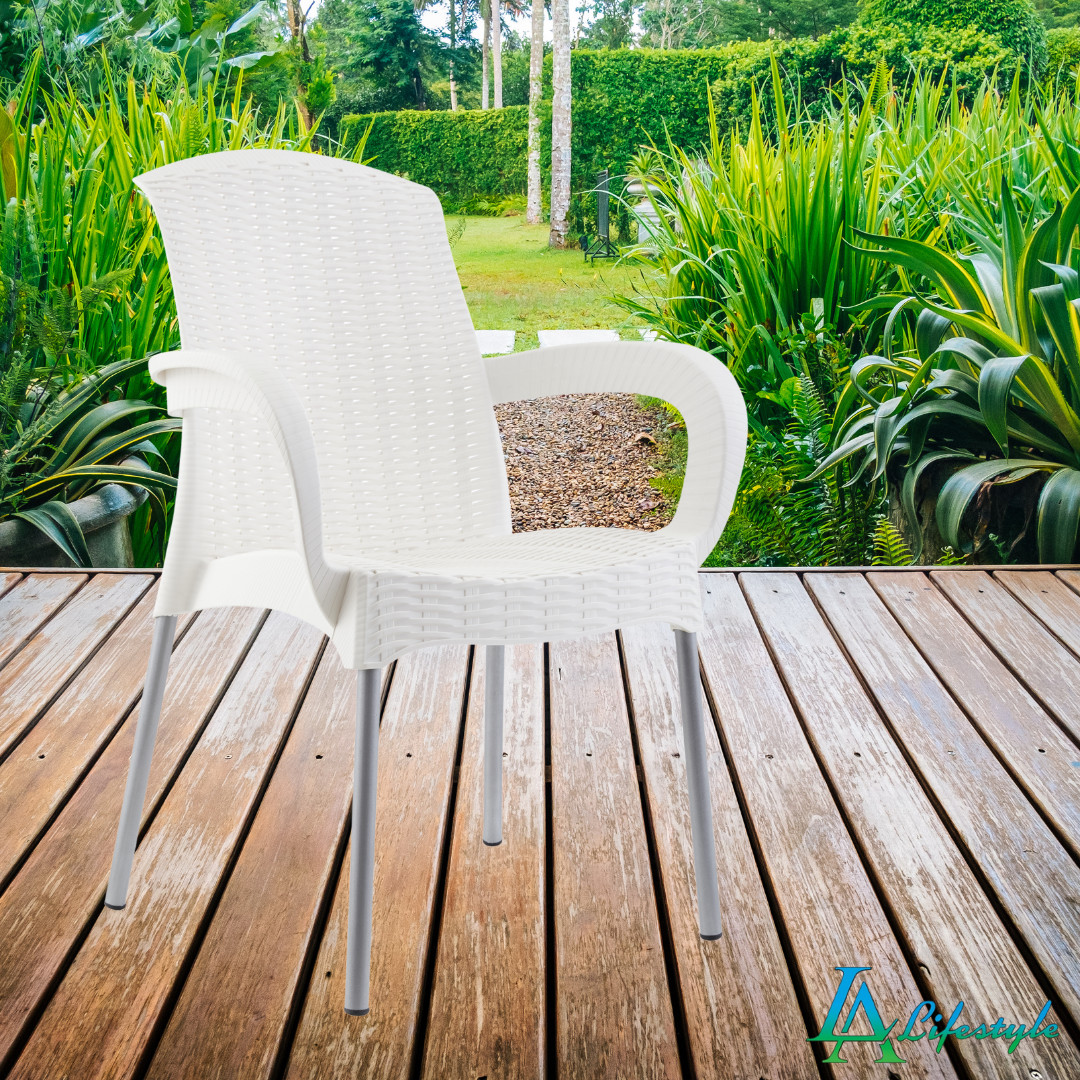 LA Lifestyle Brilliant White Faux Rattan Garden Chairs