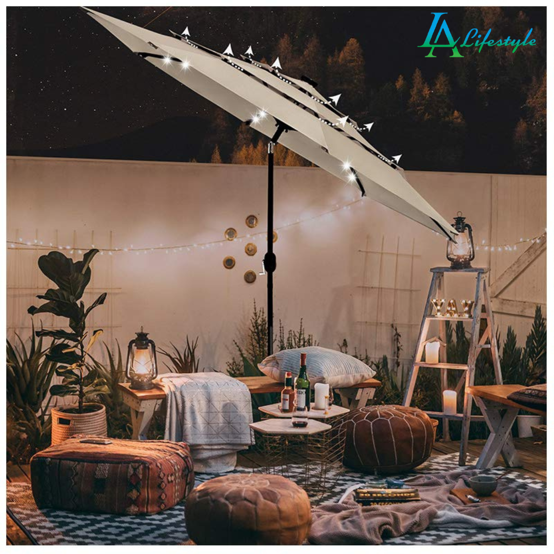LA Lifestyle Medium Garden Table Umbrella With LED Solar Lights