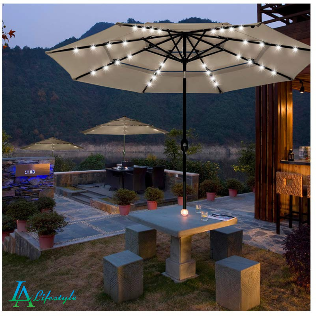 LA Lifestyle Medium Garden Table Umbrella With LED Solar Lights