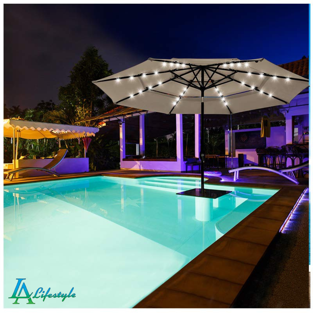 LA Lifestyle Medium Garden Table Umbrella With LED Solar Lights