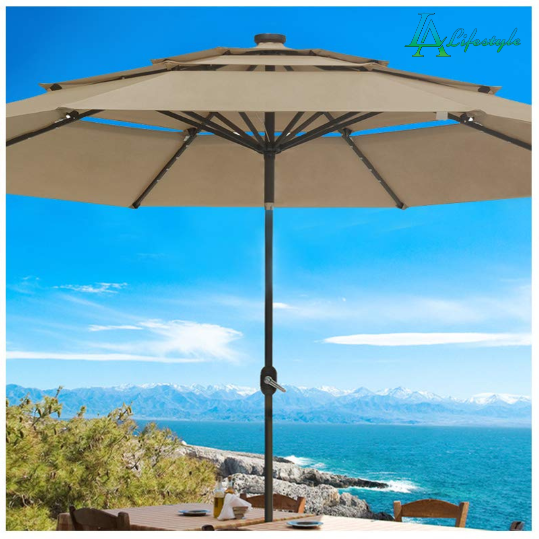 LA Lifestyle Medium Garden Table Umbrella With LED Solar Lights
