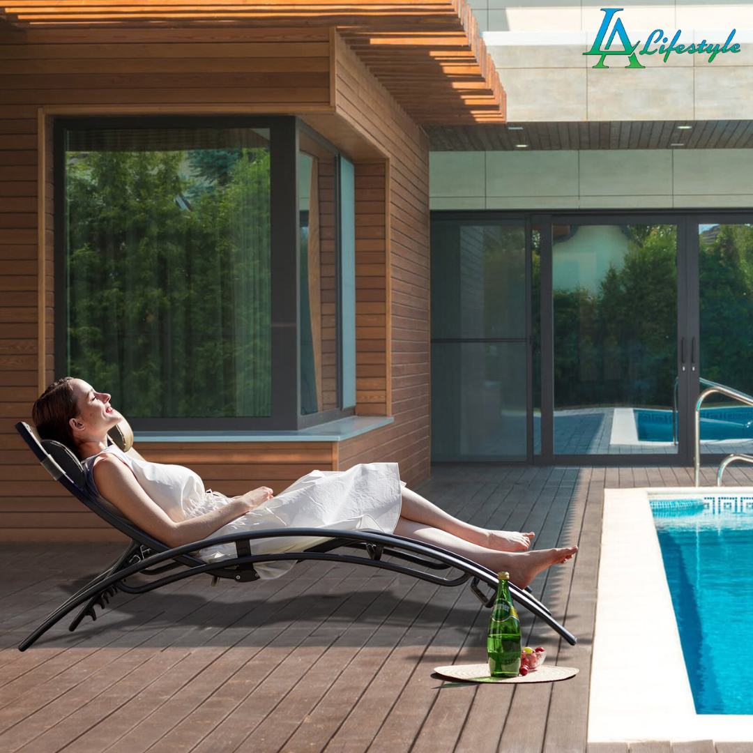 LA Lifestyle Black Garden Sun Lounger with Removable Pillow (Set of 2)