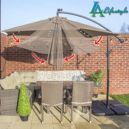 LA Lifestyle Large Cantilever Umbrella With Solar LED lights (including base)
