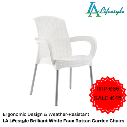 LA Lifestyle Brilliant White Faux Rattan Garden Chairs