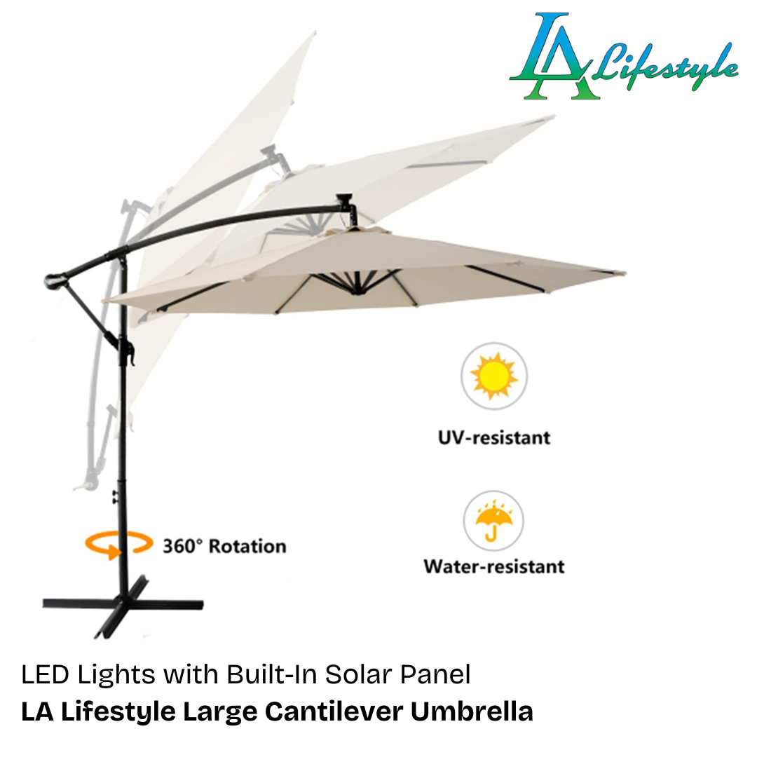 Paraguas voladizo grande con luces LED solares
