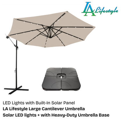 LA Lifestyle Large Cantilever Umbrella With Solar LED lights (including base)