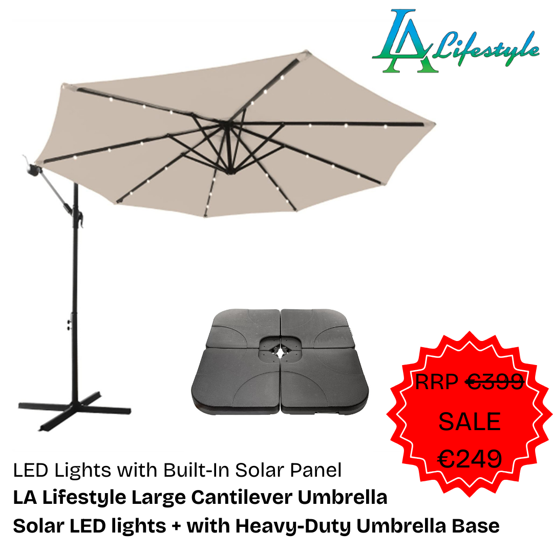 LA Lifestyle Large Cantilever Umbrella With Solar LED lights (including base)