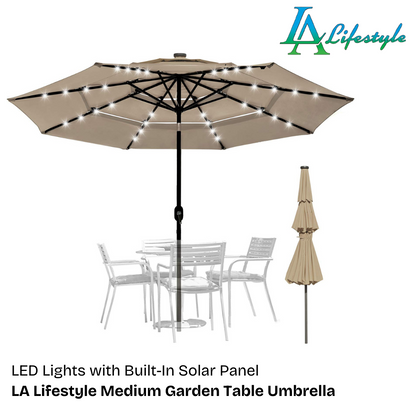 LA Lifestyle Medium Garden Table Umbrella With LED Solar Lights