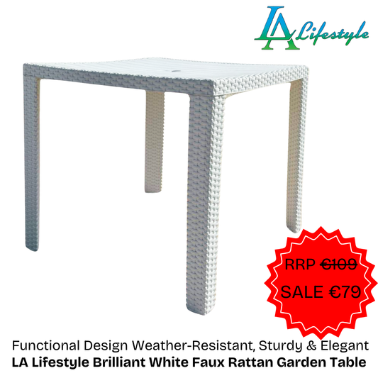 Mesa de jardín de ratán sintético blanco brillante de LA Lifestyle