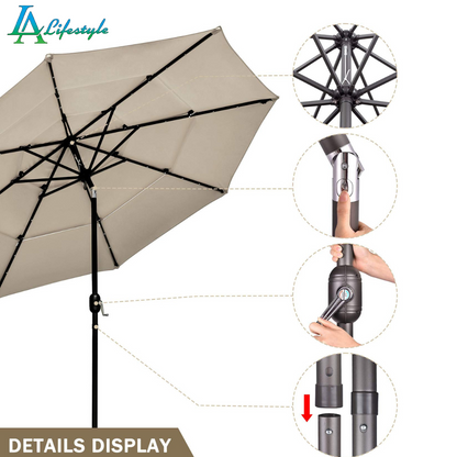 LA Lifestyle Medium Garden Table Umbrella With LED Solar Lights